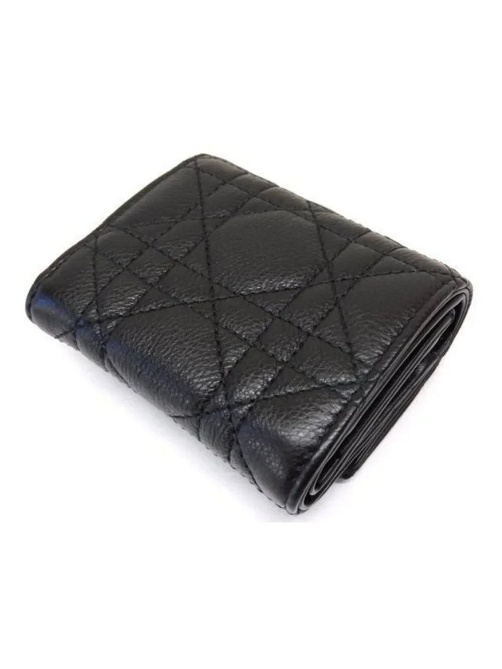 Dior Caro Hibiscus Wallet Compact Mini Black Leather - Picture 3 of 5